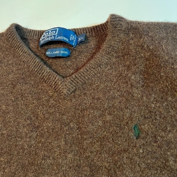 Polo by Ralph Lauren Vtg 100% lambs wool Sz XL brown pullover sweater Y2K - Picture 3 of 8